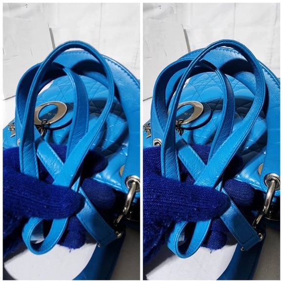 Authentic CHRISTIAN DIOR Lambskin Cannage Medium Lady Dior Satchel Bag Blue - Picture 16 of 16